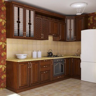 Κομψή κουζίνα με ξύλινες προσόψεις