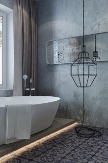 Μπάνιο σε σκεπαστό στυλ με τσιμεντένια τοιχώματα