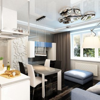 Μικρή γυαλιστερή κουζίνα με νησί