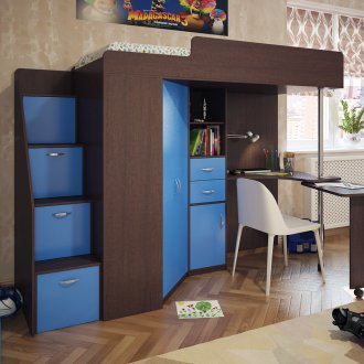 Wenge κρεβάτι πατάρι με μπλε