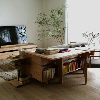 Καναπές με ξύλινα ράφια