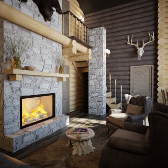 Καθιστικό στο στυλ ενός σαλέ στη χώρα