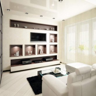 Θέση με ράφια στο σαλόνι