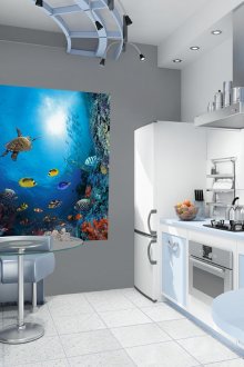 3d ταπετσαρία με την εικόνα του ωκεανού στην κουζίνα