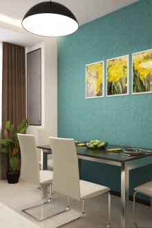 Πράσινη μη υφανθεί ταπετσαρία στην κουζίνα