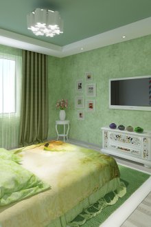 Green suspended ceiling in the bedroom