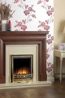 Ενσωματωμένο τζάκι σε ένα λουλουδάτο προεξέχοντα τοίχο