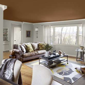 Καφέ οροφή στο σαλόνι