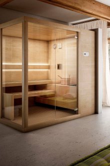 Γυάλινη πόρτα με σφραγίδα σάουνας