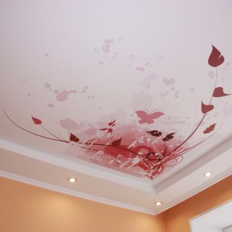 Stretch ροζ οροφή με εκτύπωση φωτογραφιών