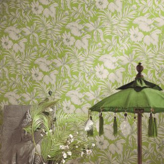 Πράσινη ταπετσαρία με λουλούδια