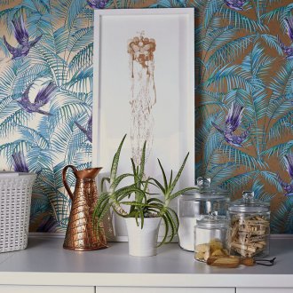 Μωβ ταπετσαρία με πουλιά