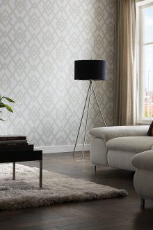 Γκρι ταπετσαρία με γεωμετρικά σχέδια.