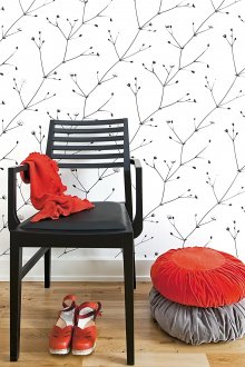 Μαύρο και άσπρο floral ταπετσαρία για την είσοδο αίθουσα