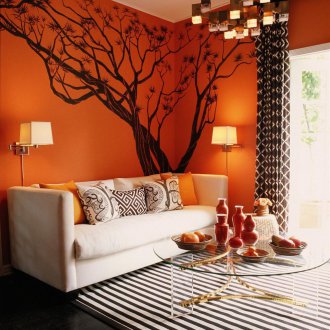 Πορτοκαλί ταπετσαρία με ένα μοτίβο