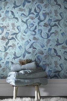 Ταπετσαρία με μοτίβο με γοργόνες σε στυλ θαλάσσης