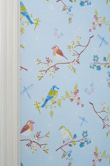 Μπλε ταπετσαρία με πουλιά