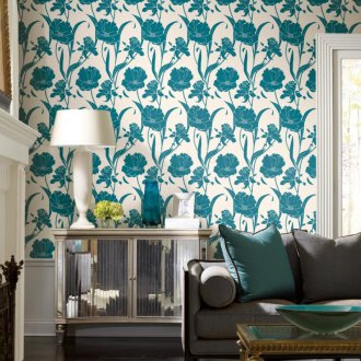Turquoise behang met een patroon