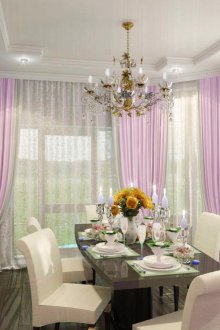 Lilac κουρτίνες στην τραπεζαρία