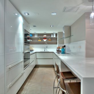 Λευκά γυαλιστερά έπιπλα στην κουζίνα