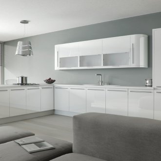 Μινιμαλιστική λευκή γυαλιστερή κουζίνα