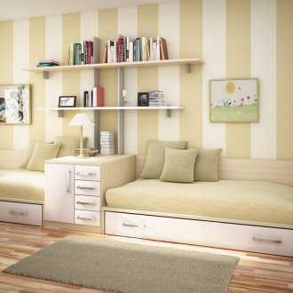 Beige wallpaper for a teenager's room