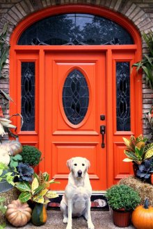 Πορτοκαλί πόρτα στο σπίτι