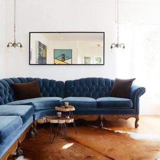 Μπλε βελούδο καναπέ