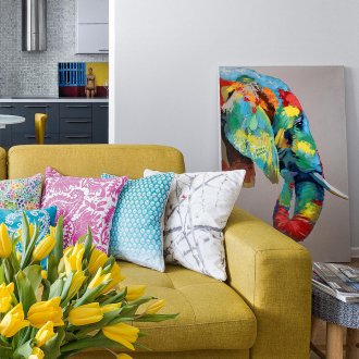 Κίτρινος καναπές με βαμβακερή ταπετσαρία