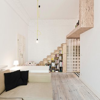 Μπεζ καναπές σε οικολογικό στυλ.