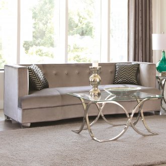 Velvet sofa on a metal frame