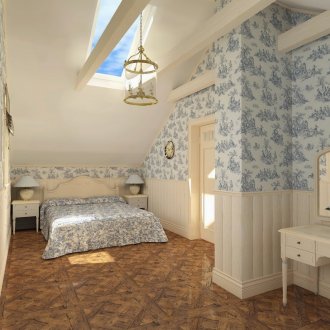 Πρόσοψη σε στιλ μπλε ταπετσαρία υπνοδωματίου