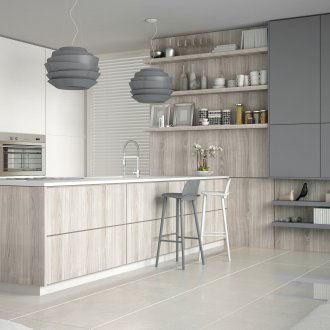 Κουζίνα σε γκρι και άσπρο.