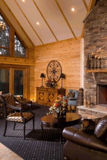 Καθιστικό εξοχικής κατοικίας σε σκούρα χρώματα