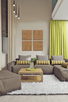 Φωτεινό σαλόνι με πράσινες προθέσεις