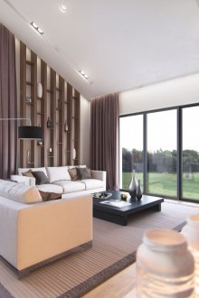 Ευρύχωρο καθιστικό με καφέ πινελιές