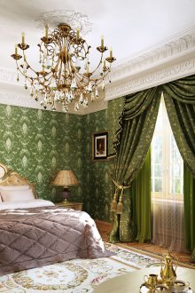 Πράσινες κουρτίνες στο κλασικό υπνοδωμάτιο