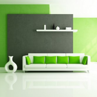 Ο συνδυασμός ανοιχτό πράσινο και λευκό στο σαλόνι