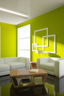 Το φωτεινό πράσινο χρώμα προσθέτει ζωτικότητα στο εσωτερικό του καθιστικού