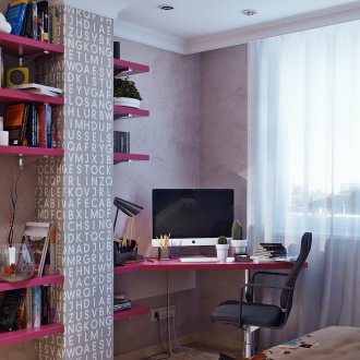 Γκρι ταπετσαρία με εφηβική κορίτσι δωμάτιο