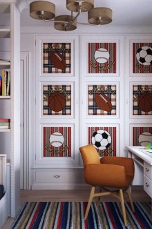 Μπεζ ταπετσαρία με αστέρια για ένα δωμάτιο αγοριού εφήβου.