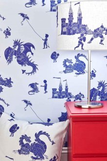 Λευκή και μπλε ταπετσαρία για παιδιά