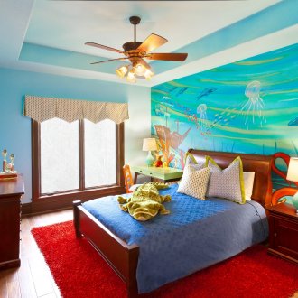 Ταπετσαρία με θαλάσσιο σχέδιο στο παιδικό δωμάτιο