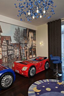 Τοιχογραφία με την εικόνα της πόλης στο παιδικό δωμάτιο για αγόρια