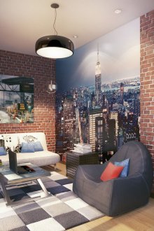 Τοίχος τοιχογραφία και τοίχο από τούβλα στο δωμάτιο έφηβος