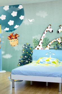 Φωτεινή και όμορφη ταπετσαρία για το παιδικό δωμάτιο ενός αγοριού ή κοριτσιού