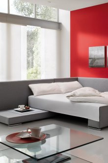 Γκρίζος γωνιακός αναδιπλούμενος καναπές για το καθιστικό