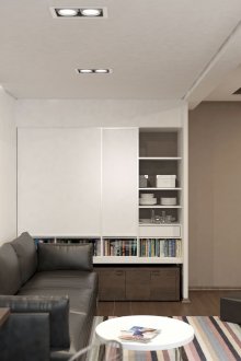 Μαύρο δερμάτινο καναπέ για ένα μικρό δωμάτιο