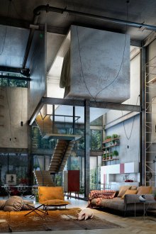 Σαλόνι σε βιομηχανικό στυλ