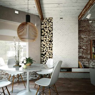 Λευκό τούβλο στο σαλόνι